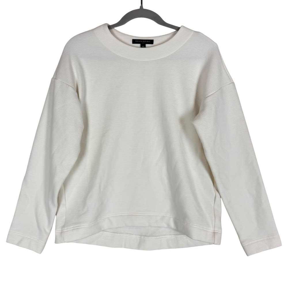 Banana Republic Shirt Womens XS White Crewneck Long Sleeve Textured Knit Stretch